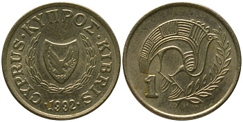 Кипр 1 цент 1992 KM 53.3 никель латунь 4154-914