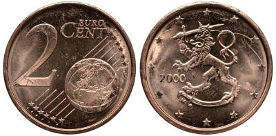ФИНЛЯНДИЯ 2 ЕВРОЦЕНТА 2000 KM 99 сталь плакированная медью UNC 4181-458