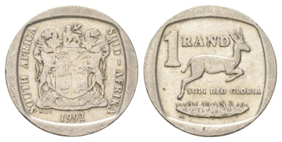 ЮАР 1 ранд 1992 KM 138 медь плакированная никелем 4627-244