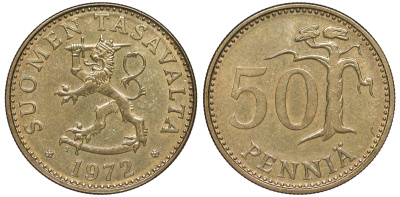 Финляндия 50 пенни 1972 S KM 48 алюминиевая бронза UNC 259-621