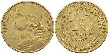 ФРАНЦИЯ 10 САНТИМОВ 1983 ТИП MARIANNE KM 929, LE FRANC 144.23 медь алюминий никель 116-128