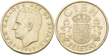 Испания 100 песет 1983 Хуан Карлос I (1975-2014) KM 826 алюминиевая бронза 180-1244