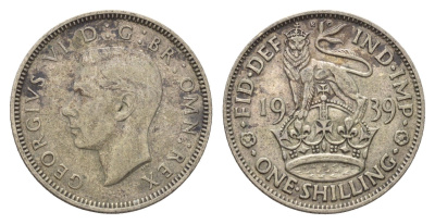 Великобритания 1 шиллинг 1939 Георг VI (1936-1952), Английский герб KM 853, Spink 4082 серебро 4116-1231