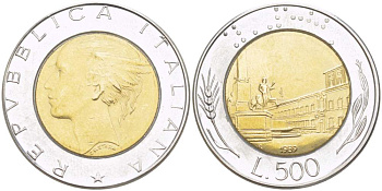 ИТАЛИЯ 500 ЛИР 1989 R KM 111 биметалл 4529-243