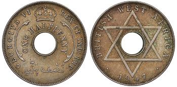 Британская Западная Африка 1/2 пенни 1947 H, Георг VI KM 18 медно-никель 25-2242