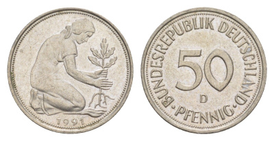 Германия 50 пфеннигов 1991 D KM 109.2, J. 384a медно-никель 4632-1039