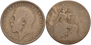 Великобритания 1/2 пенни 1915 Георг V (1910-1936) KM 809, Spink 4056 бронза 4126-737