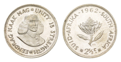 ЮАР 2 1/2 цента 1962 KM 58 серебро BU 4623-469