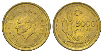 Турция 5000 лир 1995 Мустафа Кемаль Ататюрк KM 1029.1 латунь UNC 4627-955