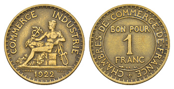 Франция 1 франк 1922 KM 876, Le Franc 218.4 алюминиевая бронза 4657-552