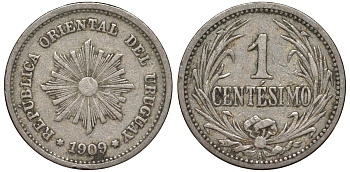 Уругвай 1 сентесимо 1909 KM 19 медно-никель 4169-569