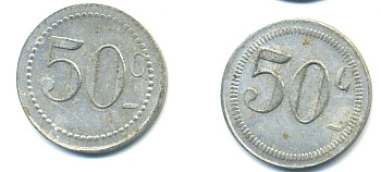 ФРАНЦИЯ 50 САНТИМОВ НАЧАЛО XX ВЕКА d 24 мм, вес около 1,0 гр., платежный жетон алюминий 89-933