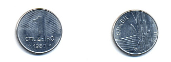 Бразилия 1 крузейро 1980 сахарный тростник KM 590 нержавеющая сталь aUNC 76-917