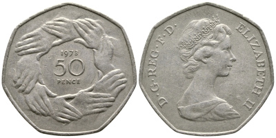 Великобритания 50 пенсов 1973 Елизавета II (1952-2022), вступление в Европейское экономическое сообщество KM 918, Spink 4224 медно-никель 3999-1024