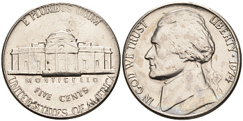 США 5 центов 1974 Джефферсон KM А192 медно-никель    4595-644