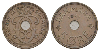 Фарерские острова 5 эре 1941 Кристиан X (1912-1947), датские территории KM 3 бронза 3711-1714