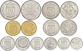 Сан-Марино годовой набор из 7 монет 1973 1, 2, 5, 10, 20, 50 и 100 лир KM 22-28 UNC 3-6-4-48