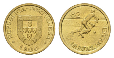 Португалия 1 эскудо 1982 Чемпионат мира по хоккею на роликах KM 612 никель латунь UNC 4679-532