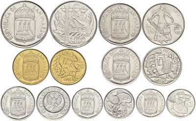 Сан-Марино годовой набор из 7 монет 1973 1, 2, 5, 10, 20, 50 и 100 лир KM 22-28 UNC 3-6-4-48
