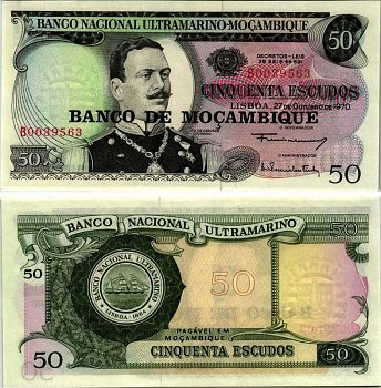 Мозамбик 50 эскудо 1970 (1976) надпечатка на 1970, Жоао де Азеведо Коутиньо Pick 116 a бумага UNC (пресс) 7116-43-2-2