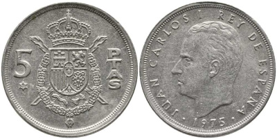 Испания 5 песет 1975 (79) Хуан Карлос I (1975-2014) KM 807 медно-никель 110-952