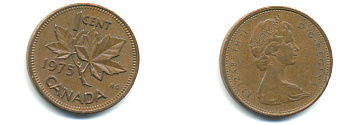 Канада 1 цент 1975 Елизавета II (1952-2022), кленовый лист KM 59.1 бронза 177-1344