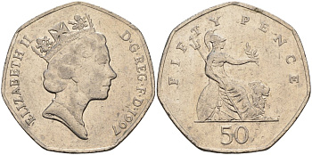 Великобритания 50 пенсов 1997 Елизавета II (1952-2022) KM 940.2, Spink 4351 (H7) медно-никель 84-1043