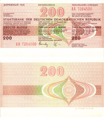 ГДР 200 марок 1990 дорожный чек, серия АА бумага UNC (пресс) 7375-43-1-2