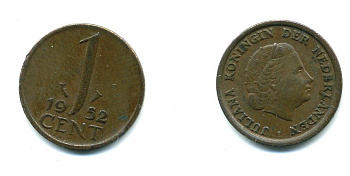 Нидерланды 1 цент 1952 Юлиана (1948-1980) КМ 180 бронза 76-248