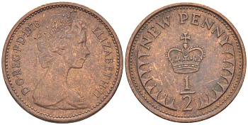 Великобритания 1/2 пенни 1976 Елизавета II (1952-2022) KM 914, Spink 4239 бронза 46-666