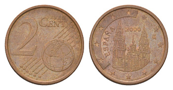 Испания 2 евроцента 2000 KM 1041 сталь плакированная медью 4627-1129