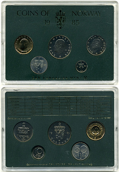 Норвегия набор из 5 монет 1985 официальный набор в пластике, монетный двор KONGELIGE    BUNC  1-6-2-11
