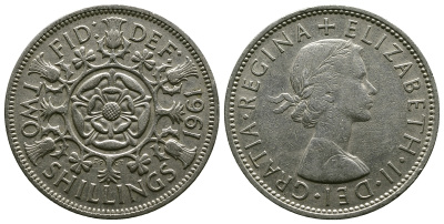 Великобритания 2 шиллинга (флорин) 1961 Елизавета II (1952-2022) KM 906, Spink 4146 медно-никель 4382-243