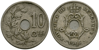 Бельгия 10 сантимов 1906 Belgique KM 52 медно-никель 4172-842
