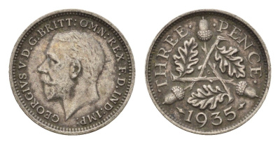 Великобритания 3 пенса 1935 Георг V (1910-1936) KM 831, Spink 4042 серебро 4644-769