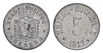 Арцберг 5 пфеннигов 1917 Funck 22.1, Men05 727.1, Men18 982.1 цинк 4639-133