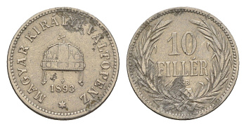 Венгрия 10 филлеров 1893 KB, Франц Иосиф I (1848-1916) KM 482 никель 4516-929