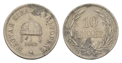 Венгрия 10 филлеров 1893 KB, Франц Иосиф I (1848-1916) KM 482 никель 4516-929