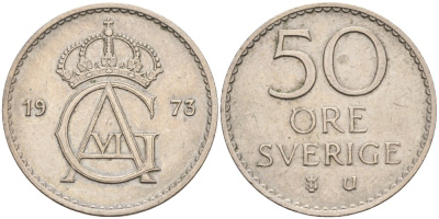 Швеция 50 эре 1973 U, Густав VI Адольф (1950-1973) KM 837 медно-никель 4538-1236