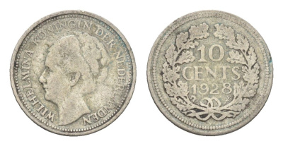 Нидерланды 10 центов 1928 Вильгельмина I (1890-1948) KM 163 серебро 4659-1151