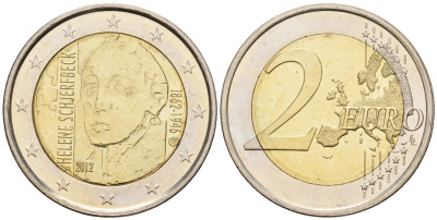 Финляндия 2 евро 2012 150 лет со дня рождения Хелены Шерфбек KM 182 биметалл 4148-834