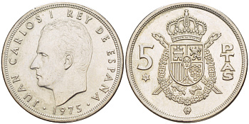 Испания 5 песет 1975 (76) Хуан Карлос I (1975-2014) KM 807 медно-никель XF- UNC 216-445
