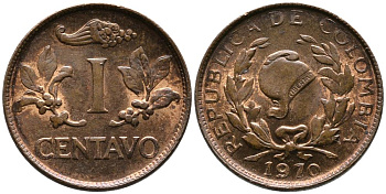Колумбия 1 сентаво 1970 KM 205а сталь плакированная медью 4549-618