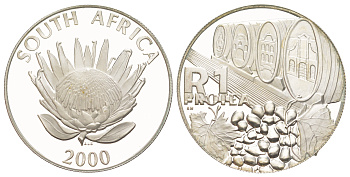 ЮАР 1 ранд 2000 Индустрия в Южной Африке - Виноградарство, тираж 1.519 экземпляров KM 238 серебро PROOF 443-645
