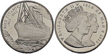 Остров Мэн 1 крона 2012 100 лет со дня гибели Титаника, встреча с айсбергом KM 1483 медно-никель UNC M26-07