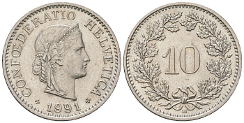 Швейцария 10 раппенов 1991 B KM 27 медно-никель 220-952