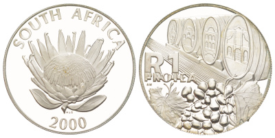 ЮАР 1 ранд 2000 Индустрия в Южной Африке - Виноградарство, тираж 1.519 экземпляров KM 238 серебро PROOF 443-645