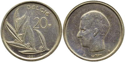Бельгия 20 франков 1981 Belgie, Бодуэн I (1951-1993) KM 160 никель бронза 4681-1232