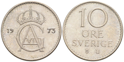 Швеция 10 эре 1973 Густав VI Адольф (1950-1973) KM 835 медно-никель 4585-414