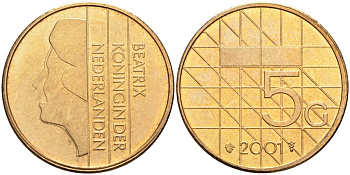 Нидерланды 5 гульденов 2001 Беатрикс (1980-2013) KM 210 никель плакированный бронзой 4116-216